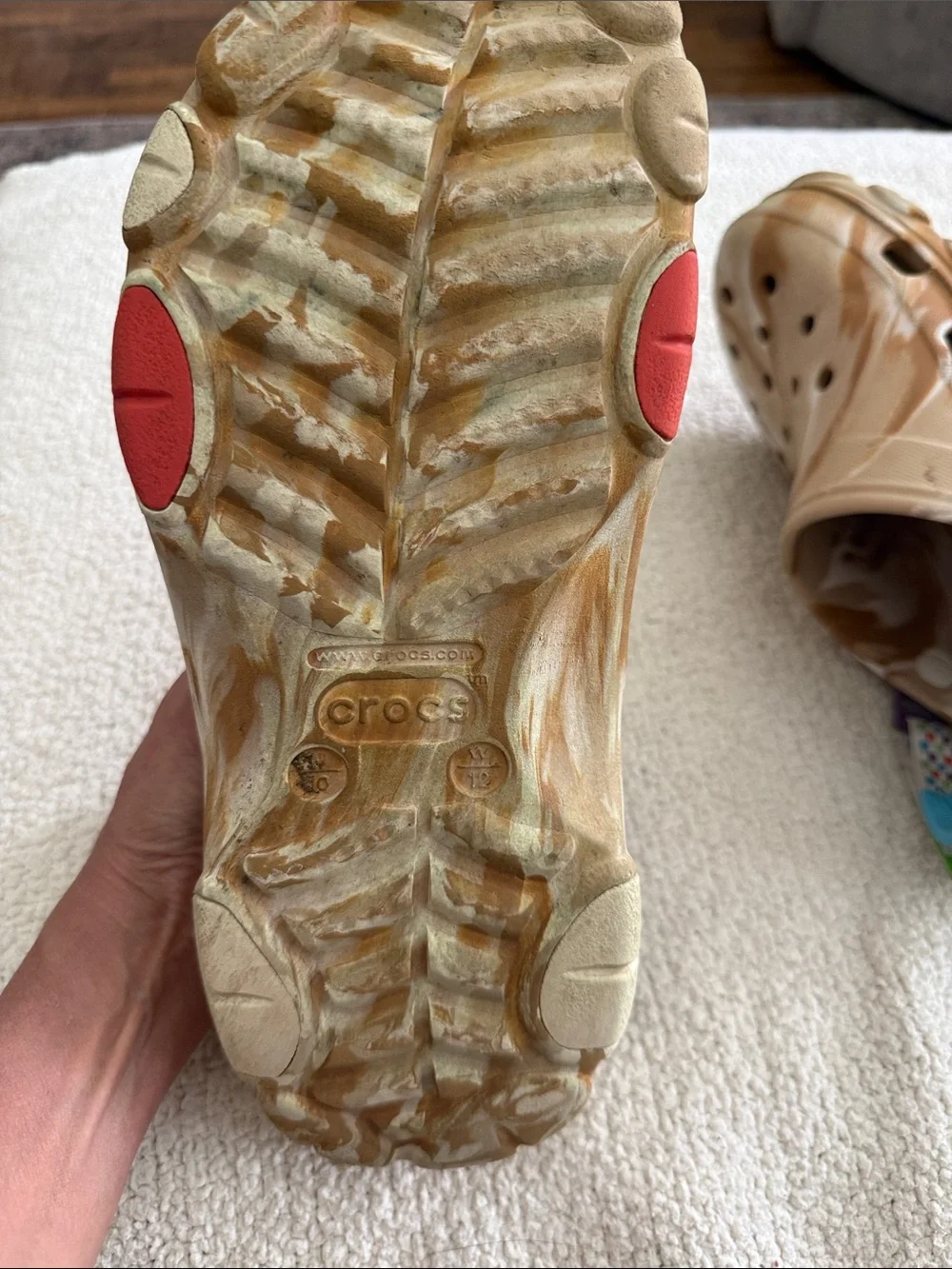 CROCS Beige Marble Clog with Multicolor Strap Cinnamon Toast Crunch
